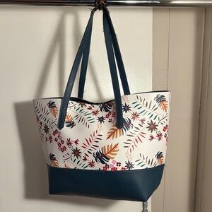 A New Day Floral Tote with Teal and Multicolor Design